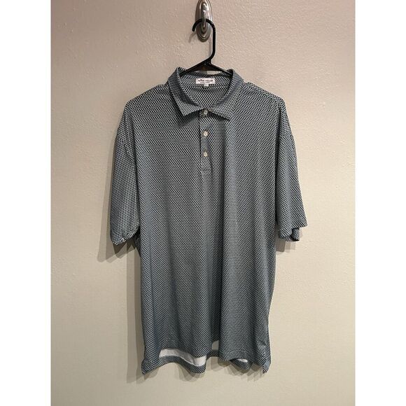 Peter Millar Mens Large Summer Comfort Polo Shirt Pickleball Paddle Print Green - Picture 1 of 7